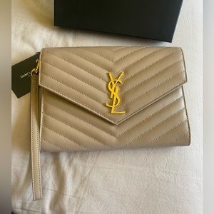 Yves Saint Laurent New Pouch Monogram in Tan